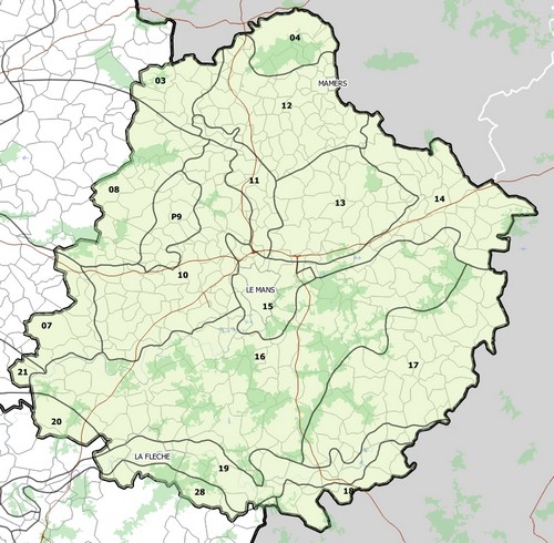 Carte des unités paysagères de la Sarthe