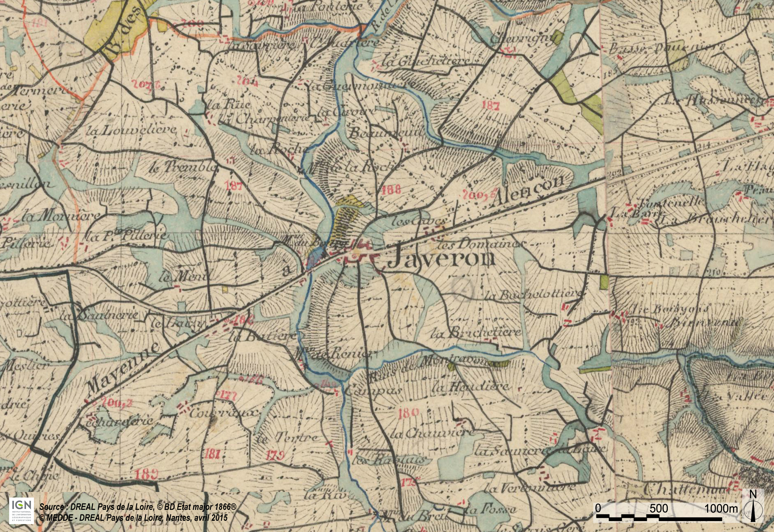 Carte d'état-major (1866) - (source IGN) en grand format (nouvelle fenêtre)
