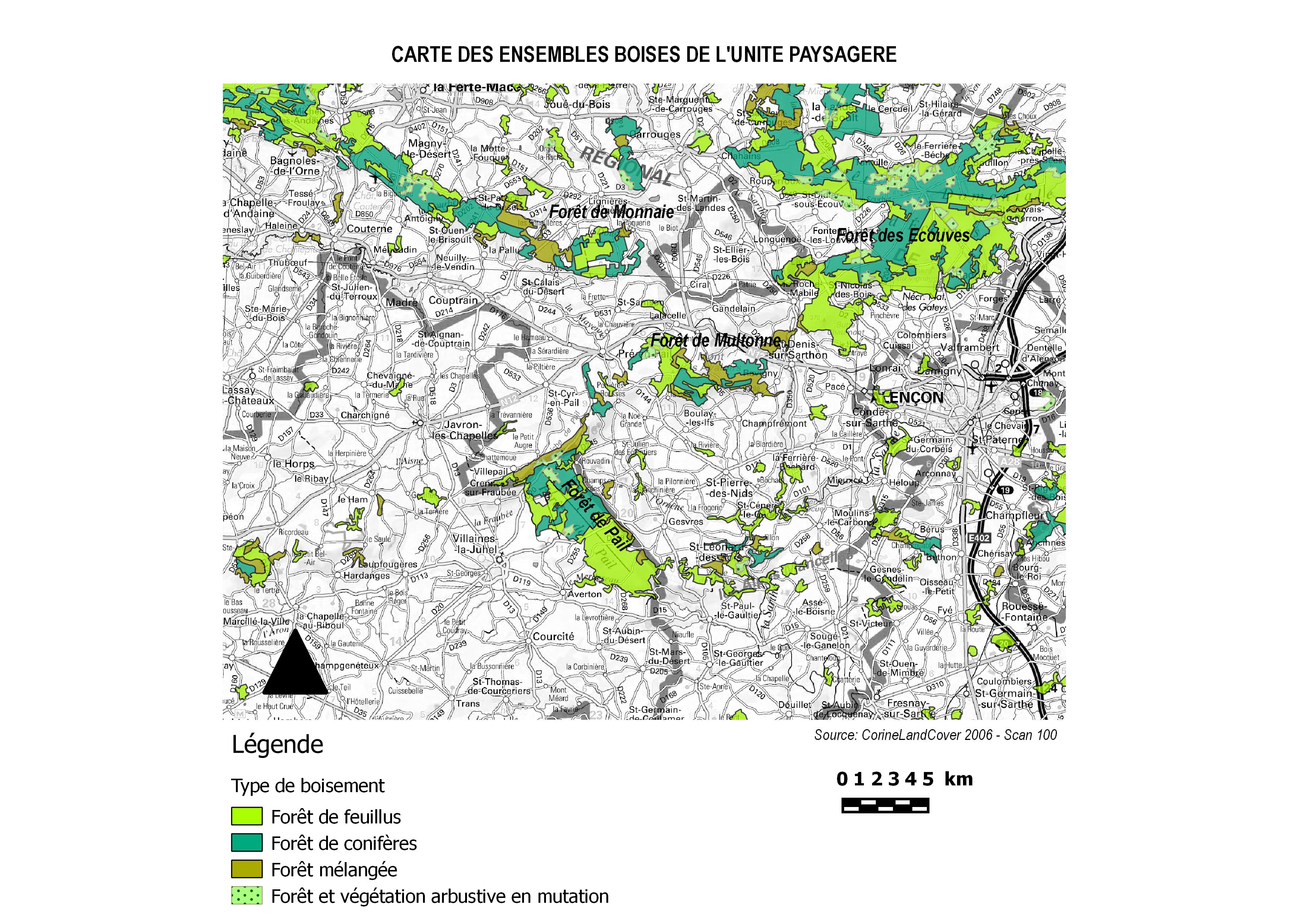 Carte des ensembles forestiers de l'unité paysagère en grand format (nouvelle fenêtre)