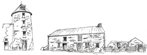 Moulin tour, typique du bocage du Sillon de Bretagne et habitat rural de type longère avec son puits et son four à pain caractéristique du style du Pays de la Mée en grand format (nouvelle fenêtre)