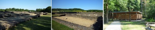 Site archéologique gallo-romain d'Aubigné-Racan (ici le théâtre et la structure aménagée en bois sous le couvert arboré pour l'accueil des visiteurs) en grand format (nouvelle fenêtre)