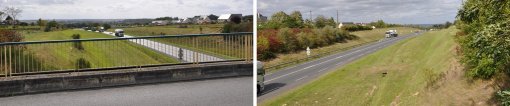 Au droit du secteur dit de Vaulanglais, impact visuel et fonctionnel de la RD 347 dans la ville et perception de la bascule entre val d'Anjou au nord (à droite) et plaine de Montreuil-Bellay – Doué-la-Fontaine au sud (à gauche) en grand format (nouvelle fenêtre)