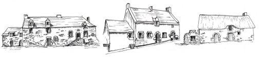 Trois principaux types architecturaux caractérisent la presqu'île guérandaise (de gauche à droite) : la maison de style Breton, la maison du type paludier, et la maison du type briéron. (source Atlas des paysages de Loire-Atlantique) en grand format (nouvelle fenêtre)