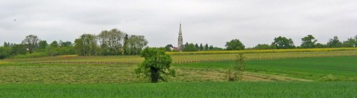 Des clochers en repère sur un plateau au bocage semi ouvert sur des vignes et des cultures (Brains) en grand format (nouvelle fenêtre)