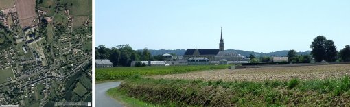 Ruillé-sur-Loir, dominant la vallée avec son patrimoine religieux imposant en grand format (nouvelle fenêtre)