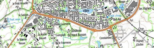 Carte IGN 2013 du secteur Sud de la ville d'Evron (SCAN 25) en grand format (nouvelle fenêtre)