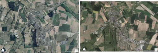 La comparaison des orthophoto de 2005 et 2013 montre une extension urbaine vers l'est de la commune. (IGN – 2005 et 2013) en grand format (nouvelle fenêtre)