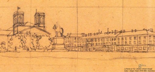 Croquis perspective de la Place Napoléon au coeur du Pentagone 1818 (source : BNF – Gallica) en grand format (nouvelle fenêtre)