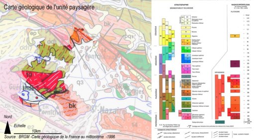 Extrait de carte géologique de l'unité paysagère de la presqu'île guérandaise (source BRGM) en grand format (nouvelle fenêtre)