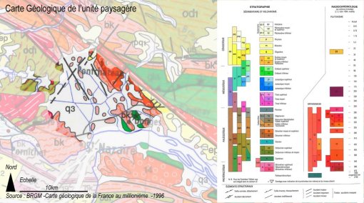 Carte géologique de l'unité paysagère (source BRGM) en grand format (nouvelle fenêtre)