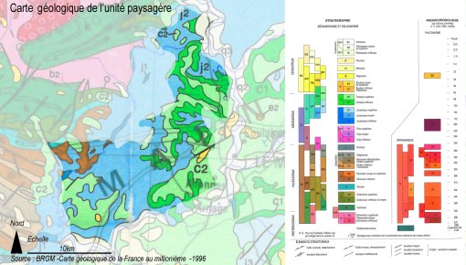 Extrait de la carte géologique de l'unité paysagère (Source : BRGM) en grand format (nouvelle fenêtre)