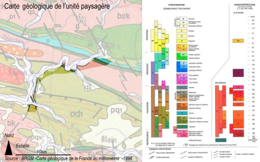 Extrait de carte géologique de l'unité paysagère des marais de Vilaine (source BRGM) en grand format (nouvelle fenêtre)