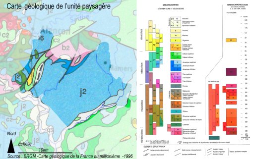 Extrait de la carte géologique de l'unité paysagère des plaines d'Alençon et du Saosnois en grand format (nouvelle fenêtre)