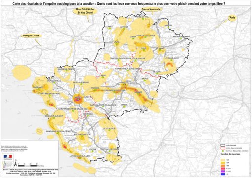 Carte des lieux fréquentés par les participants dans les Pays-de-la-Loire en grand format (nouvelle fenêtre)