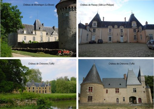 Des châteaux nombreux mais discrets dans la sous-unité (peu de perception lointaine) – source : Service de l'Architecture et du Patrimoine de la Sarthe en grand format (nouvelle fenêtre)