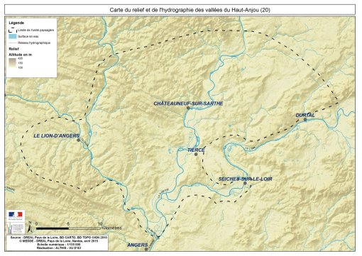Carte du relief et de l'hydrographie de l'unité paysagère des vallées du Haut-Anjou en grand format (nouvelle fenêtre)