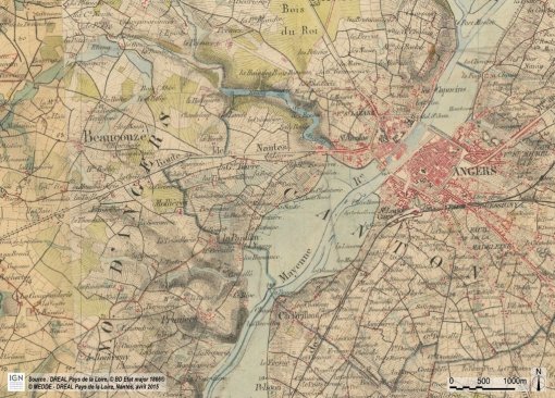 Angers – Carte d'état-major (1840 )- (SCAN Historique à l'échelle du 1 : 40000) en grand format (nouvelle fenêtre)