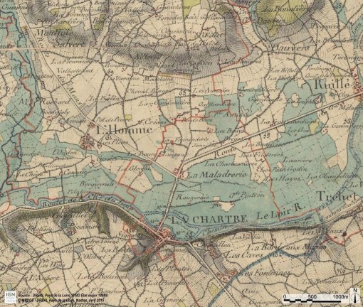 La Chartre-sur-le-Loir – Carte d'état-major (1866) - (source IGN) en grand format (nouvelle fenêtre)