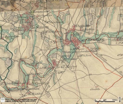 Sainte-Hermine – Carte d'état-major (1866) - (SCAN Historique à l'échelle du 1 : 40000) en grand format (nouvelle fenêtre)