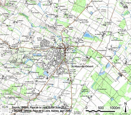 Carte IGN 2013 du secteur de Saint-Mars-du-Désert (SCAN 25) en grand format (nouvelle fenêtre)