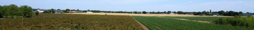 Depuis la levée ligérienne, le coteau rive nord, s'identifie comme une ligne bleu-vert fermant l'horizon (Les Rosiers-sur- Loire) en grand format (nouvelle fenêtre)