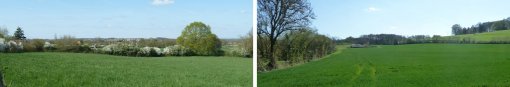 Bocage plus dense, arbustif haut et arboré cloisonnant les paysages de la vallée de la Sarthe (Montbizot à gauche / Neuville-sur-Sarthe à droite) en grand format (nouvelle fenêtre)