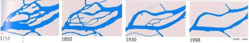 Evolution du réseau hydrographique et des dynamiques de comblements successifs pour former l'île de Nantes (Source District AURAN) en grand format (nouvelle fenêtre)