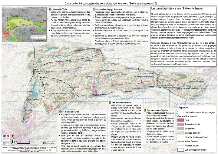 Carte de l'unité paysagère des contreforts ligériens vers l'Erdre et le segréen en grand format (nouvelle fenêtre)
