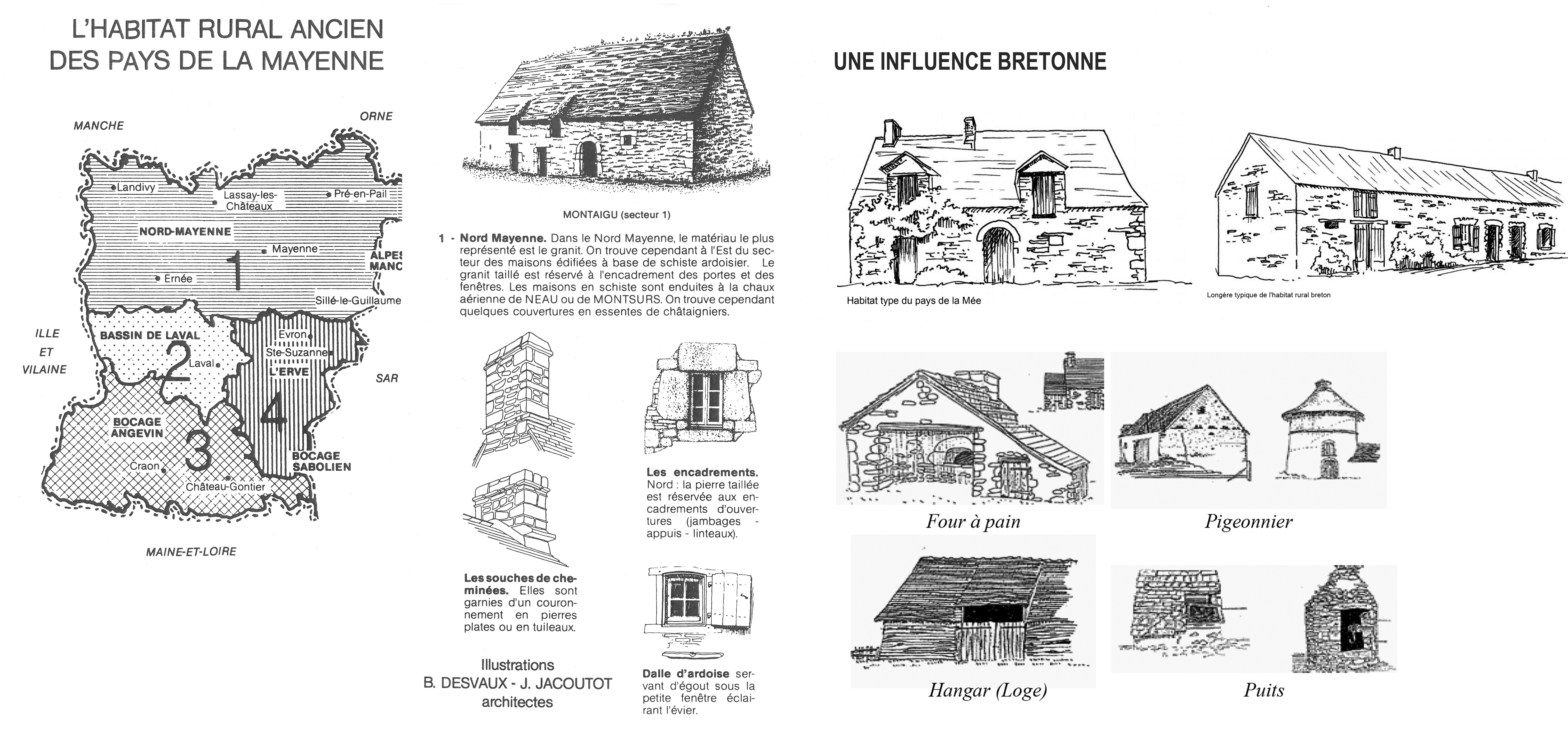 Typologies architecturales du bâti rural dans le bocage de la Haute-Mayenne (CAUE de Mayenne et Atlas des paysages de Loire-Atlantique) en grand format (nouvelle fenêtre)