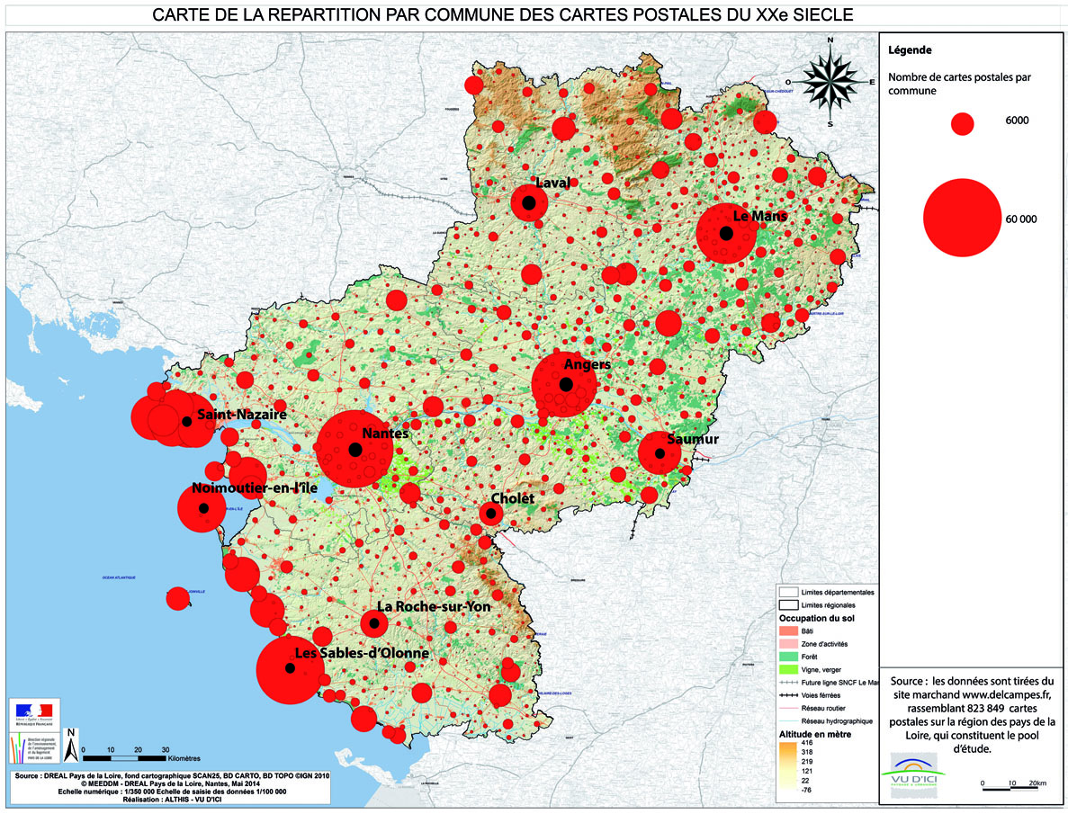 Cartographie de la répartition des cartes postales par commune