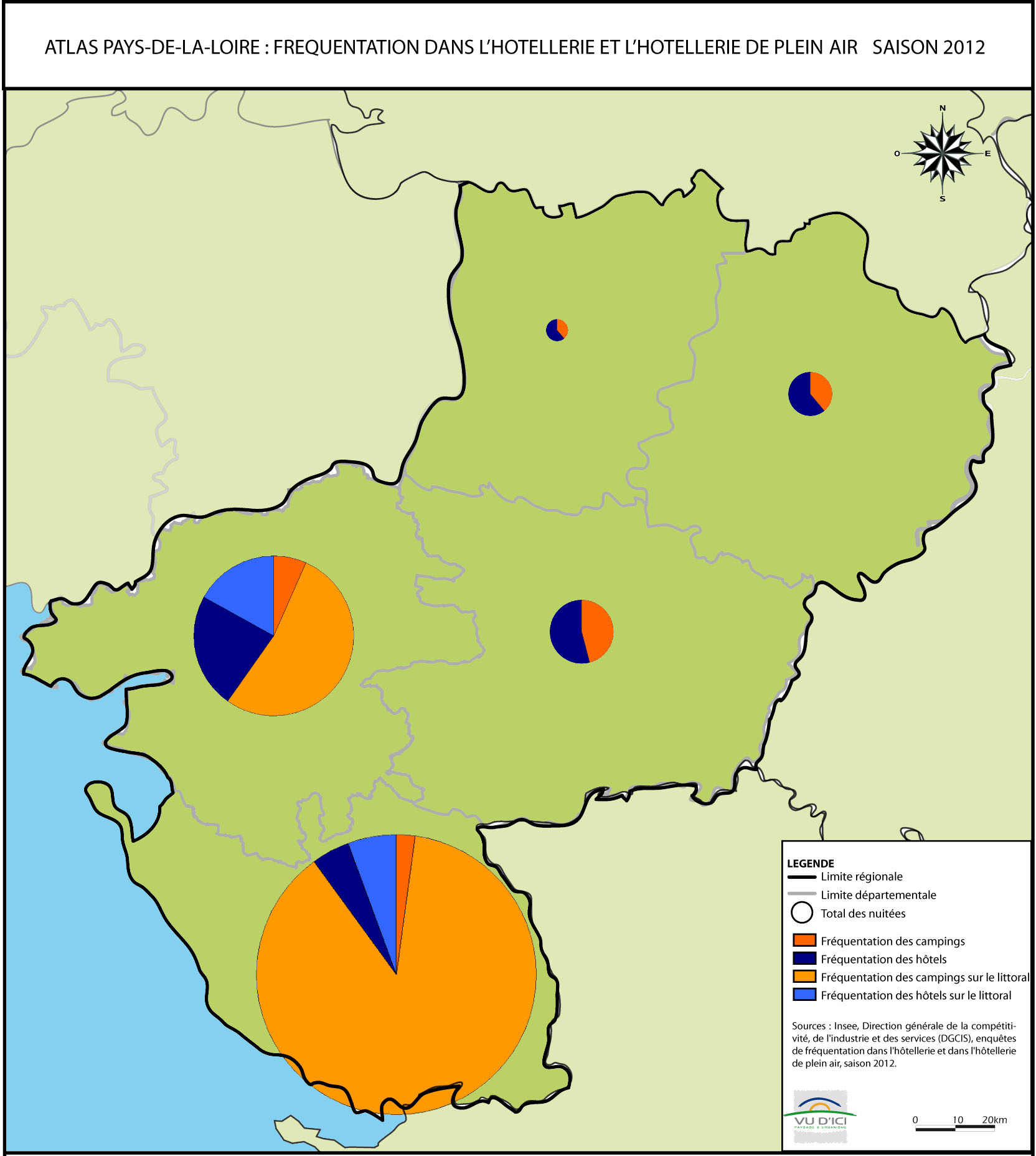 Cartographie de la fréquentation dans l'hôtellerie et l'hôtellerie de plein air en 2012
