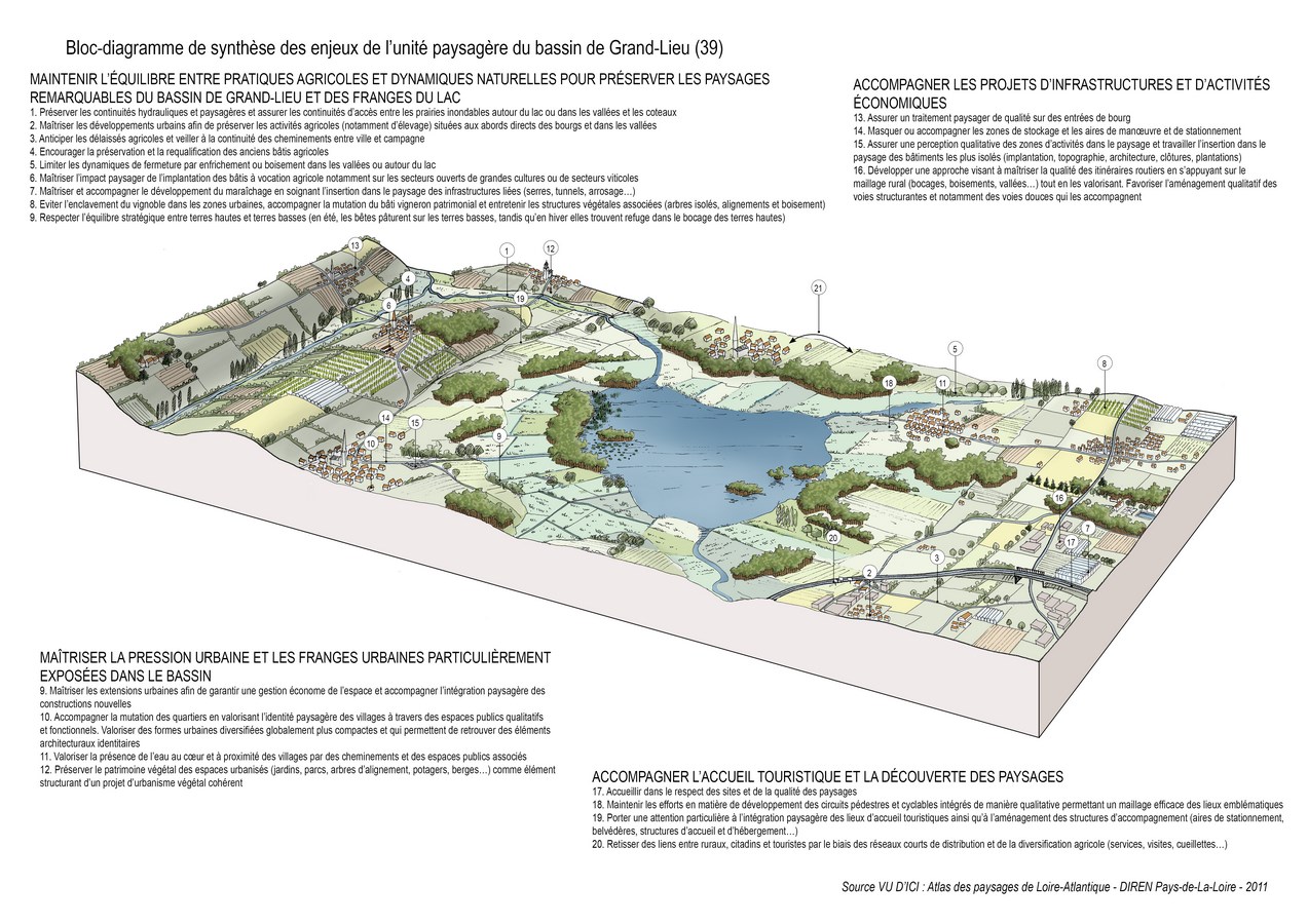 Bloc-diagramme de synthèse des enjeux de l'unité paysagère du bassin de Grand-Lieu