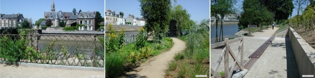 Reconquête des berges de la Sarthe par un jardin urbain et des circulations douces (Source : CAUE72 - Le Mans - 2010)