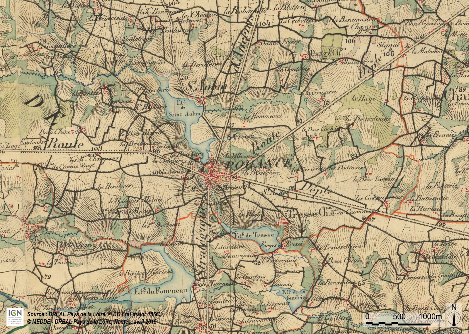 Pouancé – Carte d’état-major (1866) - (SCAN Historique à l’échelle du 1 :40000)