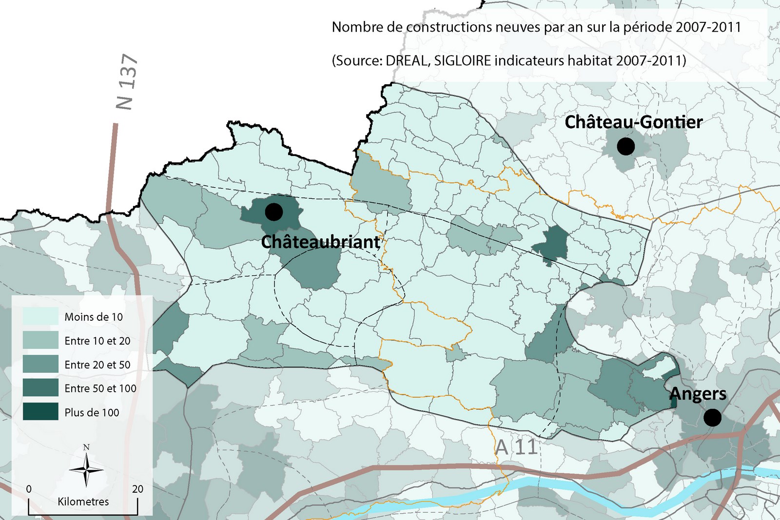 Le pôle castelbriantais a connu des dynamiques constructives très fortes sur la période 2007-2011 (Source : DREAL, SIGLOIRE indicateurs habitat 2007-2011)
