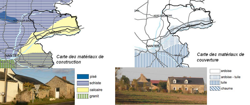 Matériaux de construction (source : VU D’ICI, AGENCE ROUSSEAU, ALTHIS, AQUALAN. Atlas des paysages de Loire-Atlantique. DREAL des Pays de la Loire, DDTM de Loire- Atlantique. 2010.)
