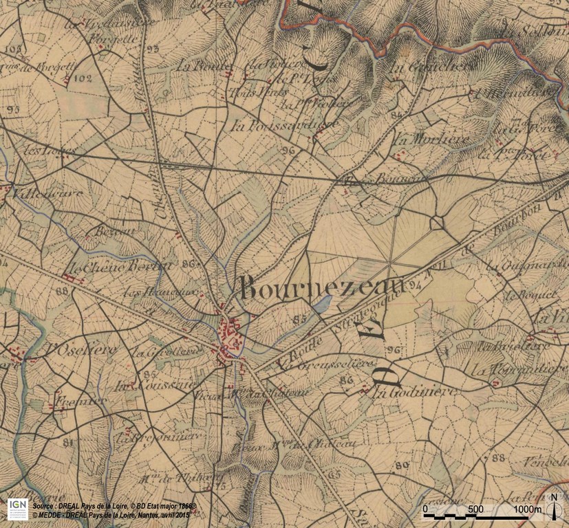 Bournezau – Carte d’état-major (1866) - (SCAN Historique à l’échelle du 1 : 40000)