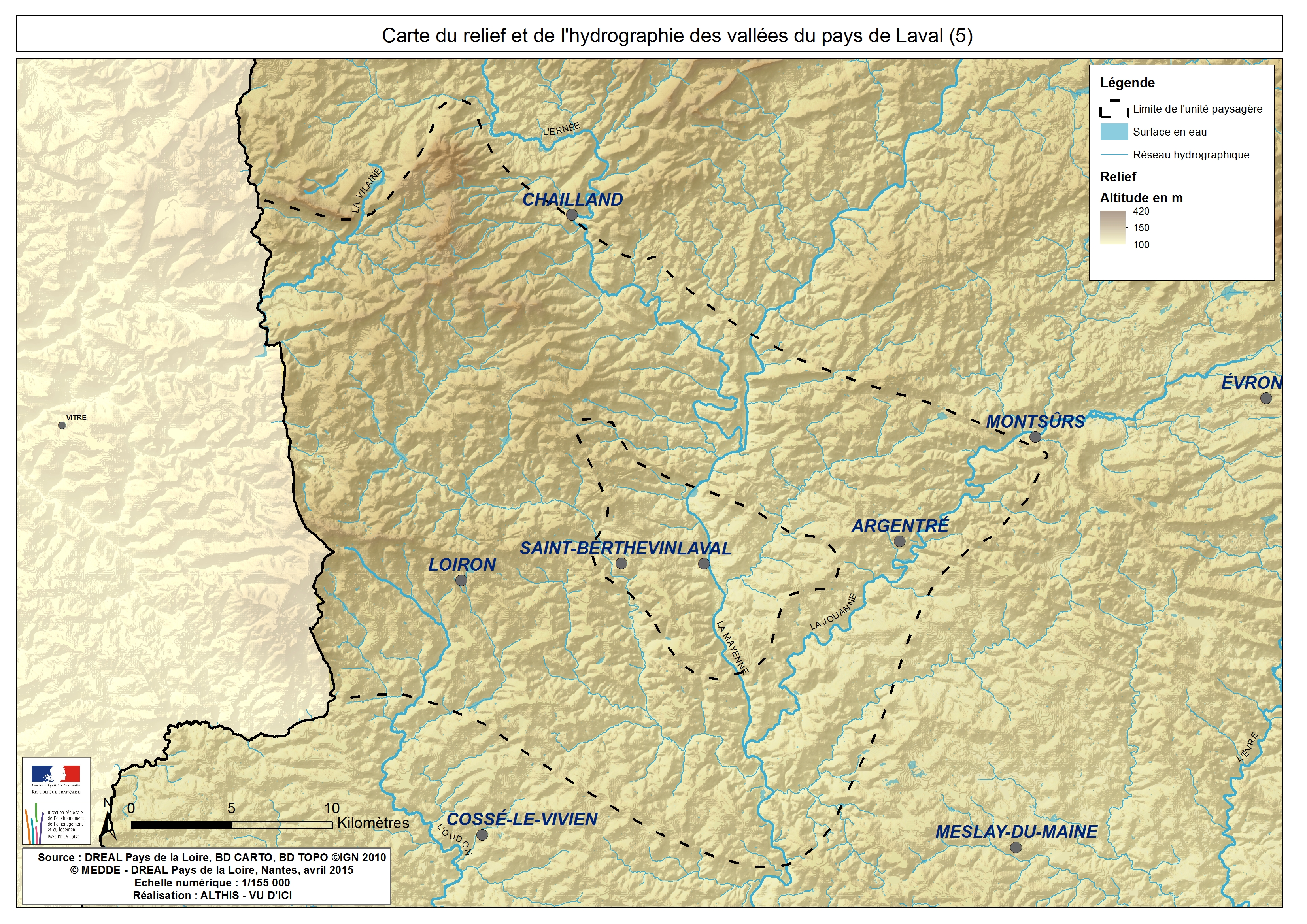 Carte du réseau hydrographique de l'unité paysagère des vallées du pays de Laval en grand format (nouvelle fenêtre)