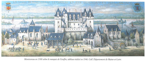 Montsoreau en 1500 selon le marquis de Geoffre, 1946, (Archives départementales du Maine-et-Loire) en grand format (nouvelle fenêtre)