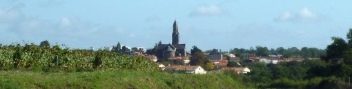 Bourg perché dominant la vallée avec son clocher en repère sur le plateau viticole (La Boissière-du-Doré) en grand format (nouvelle fenêtre)