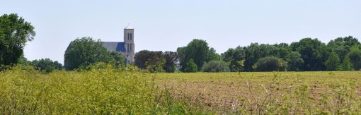 Des bourgs qui occupent les crêtes où le clocher se dresse en repère dans la campagne (Vieillevigne) en grand format (nouvelle fenêtre)