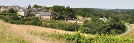 Étagement du bâti du hameau de la Haie Longue dominant la Loire depuis le site classé de la corniche angevine (Saint-Aubin-de-Luigné) en grand format (nouvelle fenêtre)