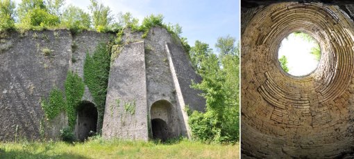 Four à chaux monumental en pied de coteau de la Loire et vue intérieure de la cheminée (Montjean-sur-Loire) en grand format (nouvelle fenêtre)