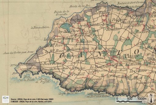 La pointe de Saint-Gildas – Carte d'état-major (1866) - (SCAN Historique à l'échelle du 1 : 40000) en grand format (nouvelle fenêtre)