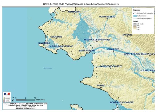 Carte du relief et de l'hydrographie de l'unité paysagère de la côte méridionale en grand format (nouvelle fenêtre)
