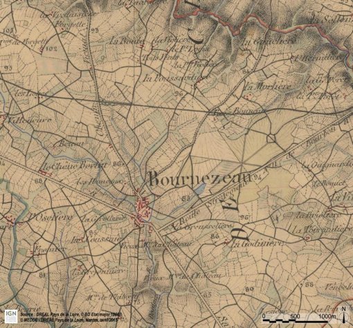 Bournezau – Carte d'état-major (1866) - (SCAN Historique à l'échelle du 1 : 40000) en grand format (nouvelle fenêtre)