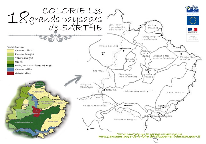 Colorie les 18 grands paysages de la Sarthe en grand format (nouvelle fenêtre)
